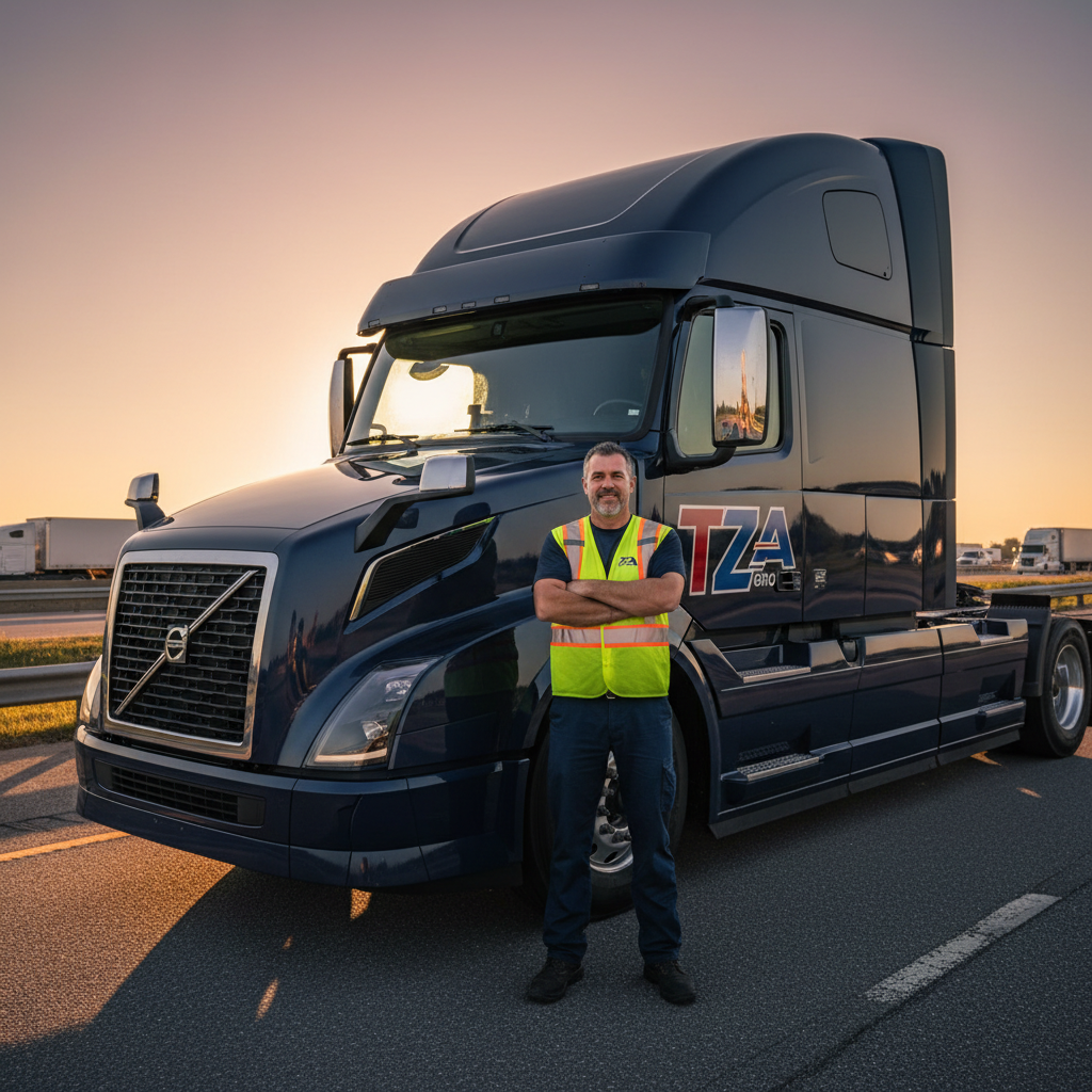 TZA Group driver beside Volvo VNL truck